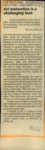 Mallik, Niranjan (Reporter). Art Restoration is a Challenging Tasks, 18 June 2003 | Newspaper Clipping | 00856488