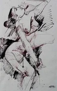 Naqsh, Jamil (Artist). Female Nude in Dance Pose, n.d. | Painting