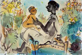 Baij, Ramkinkar (Artist). Mother & Child, mid 1950s | Painting