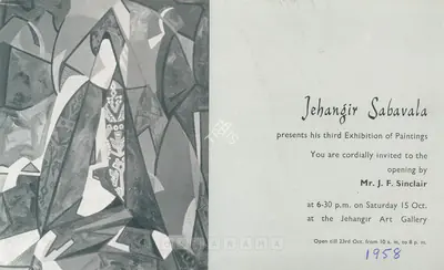 Sabavala, Jehangir (Artist). Jehangir Sabavala, 1958 | Solo Exhibition Invitation | 00859585