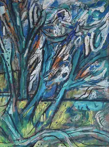 Souza, F.N. (Artist). Landscape in Blue and Green, 1964 | Painting