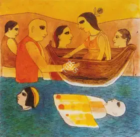 Narayan, Badri (Artist). The Meeting at Midstream, n.d. | Painting