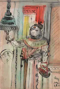 Mukherjee, B.B. (Artist). Nepal Temple Series, 1949 | Painting