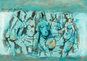 Husain, M.F. (Artist). Untitled (Figures In Blue), 1969 | Painting
