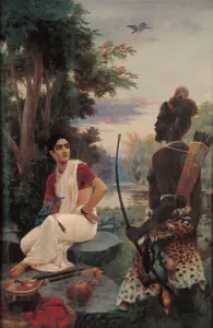 Varma Raja Ravi Artist Adaptation Of The Poem Veena Nu Mrug Oil on canvas 1898 Painting 00879834