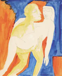 Souza, F.N. (Artist). Untitled (Man carrying Women), 1952 | Painting