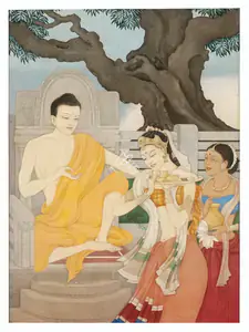 Mukherji, Rama (Artist). Untitled (Buddha with Ambapali), 1956 | Painting