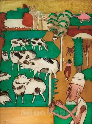 Subramanyan, K.G. (Artist). Inayat Khan Looking At Pastoral Landscape, 1987 | Painting