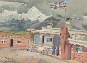 Krishna, Kanwal (Artist). The British residence bungalow, Pagri (Phari), Tibet, 1939 | Painting