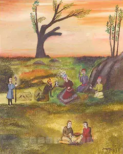 Sohail, Tasadduq (Artist). Mystic With Devotees Beneath A Tree, 1986 | Painting