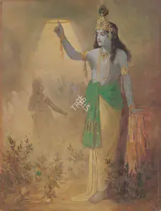 Bukhsh, Ustad Allah (Artist). Krishna & the Sudarshan Chakra, c.1924 | Painting