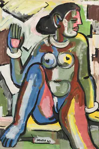 Souza, F.N. (Artist). Untitled (Seated Nude), 1949 | Painting