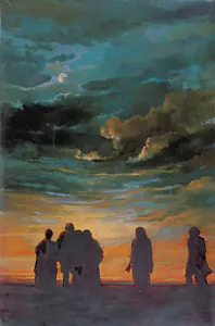 Khosa, Somnath (Artist). Gandhiji Walking with Companions on Juhu Beach, c.1959 | Painting