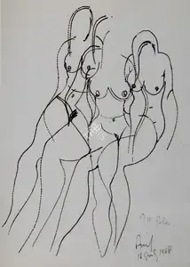 Chandra, Avinash (Artist). Three Female Figures, 1968 | Drawing