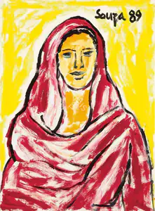 Souza, F.N. (Artist). Untitled (Lady in Red Shawl), 1989 | Painting
