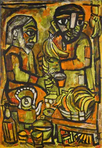 Narayan, Badri (Artist). The Saint at the Eating-Stall, 1964 | Painting