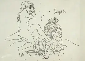 Souza, F.N. (Artist). Bathsheba at her Bath, n.d. | Drawing