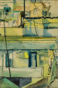 Bhattacharjee, Bikash (Artist). Untitled (Rooftops), 1963 | Painting