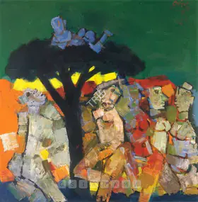Husain, M.F. (Artist). Blue Boy On Tree Top, 1969 | Painting