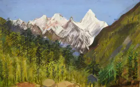 Smart, Vasudeo (Artist). Himalaya- Snow Peaks (recto); Unfinished mountain landscape (verso), n.d. | Painting