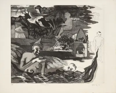 Khakhar, Bhupen (Artist). Birth of Water, 1983 | Graphic Art