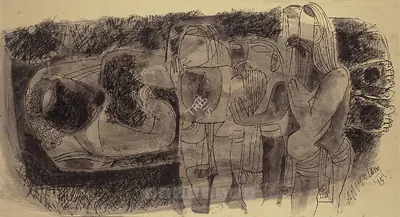 Adimoolam, K.M. (Artist). Worshippers, 1965 | Painting