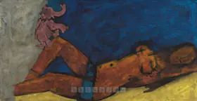 Husain, M.F. (Artist). Maya With Pink Elephant, n.d. | Painting
