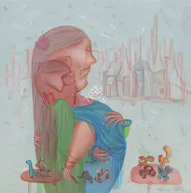 Zalavadia, Chintan (Artist). Nurturing Arms - A Mother’S Embrace, 2025 | Painting