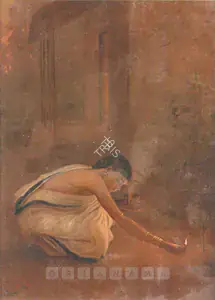 Seal, Jogesh Chandra (Artist). Lady Lighting A Diya, 1921 | Painting