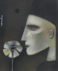 Pyne, Ganesh (Artist). Untitled (Figure and Flower), n.d. | Painting