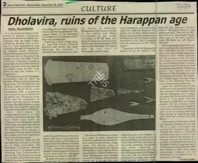 Rajashekhar, Saroj (Reporter). Dholavira, Ruins of the Harappan Age, 29 November 2000 | Newspaper Clipping | 00847310