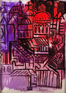 Souza, F.N. (Artist). Untitled (Townscape With Church), 1983 | Painting