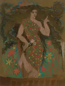 Sadequain (Artist). Untitled (Sprig is Her Attire), 1985 | Painting