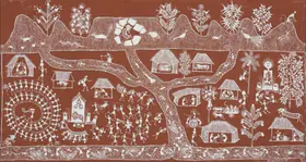 Mashe, Jivya Soma (Artist). Untitled (The Catching Dance) (Warli Painting), n.d. | Painting