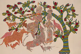 Shyam, Jangarh Singh (Artist). Krishna Lila, 2001 | Graphic Art