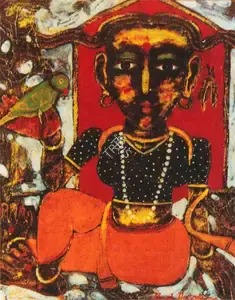 Hazra, Paresh (Artist). Lady with a Parrot, n.d. | Painting