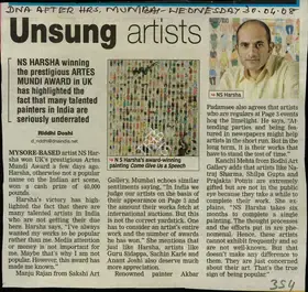 Doshi, Riddhi (Reporter). Unsung Artists, 30 April 2008 | Newspaper Clipping | 00847392