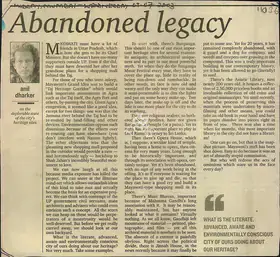 Dharker, Anil (Reporter). Abandoned Legacy, 09 July 2003 | Newspaper Clipping | 00856945