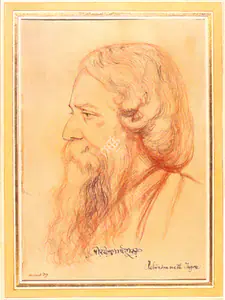 Dey, Mukul (Artist). Portrait Of Rabindranath Tagore, n.d. | Drawing