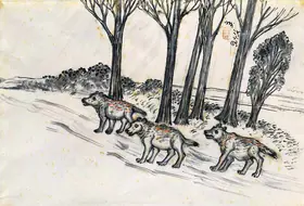 Bose, Nandalal (Artist). Untitled (Wolves), n.d. | Painting
