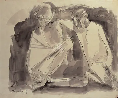 Adimoolam, K.M. (Artist). Gandhiji With Sardar Patel, 1969 | Drawing