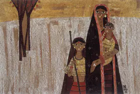 Kapoor, Bhagwan (Artist). Woman and Children in a Landscape, 1962 | Painting
