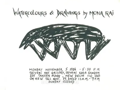 Rai, Mona (Artist). Watercolours & Drawings by Mona Rai, 1984 | Solo Exhibition Invitation | 00859487
