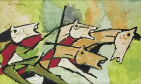 Husain, M.F. (Artist). Untitled (Horses), circa 1990 | Painting