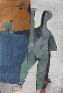 Husain, M.F. (Artist). Untitled (Girl with Bird) , 1953 | Painting