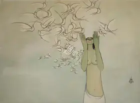 Prabha, B. (Artist). Untitled (Woman with Birds), 1969 | Painting
