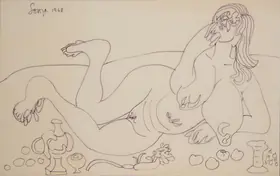 Souza, F.N. (Artist). Reclining Nude, 1968 | Drawing