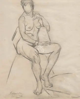 Sabavala, Jehangir (Artist). Nude Study, 1948 | Drawing