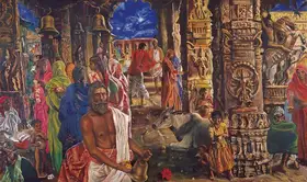 Chaubey, Anunaya (Artist). Temple Scene, 1997 | Painting