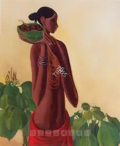 Prabha, B. (Artist). Untitled (Woman With Fruits), n.d. | Painting